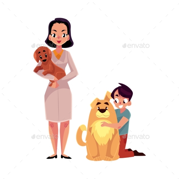 Female Veterinarian Doctor and Little Kid - People Characters