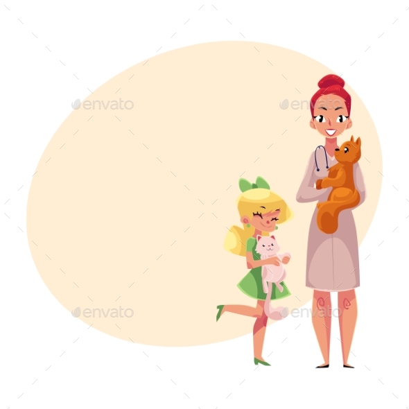 Female Veterinarian Doctor and Little Kid - People Characters