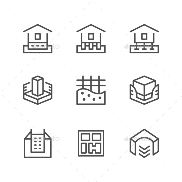 Set Line Icons of House Foundation - Man-made objects Objects