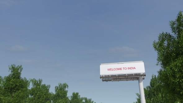 Approaching Big Highway Billboard with Welcome To India Caption, Motion ...