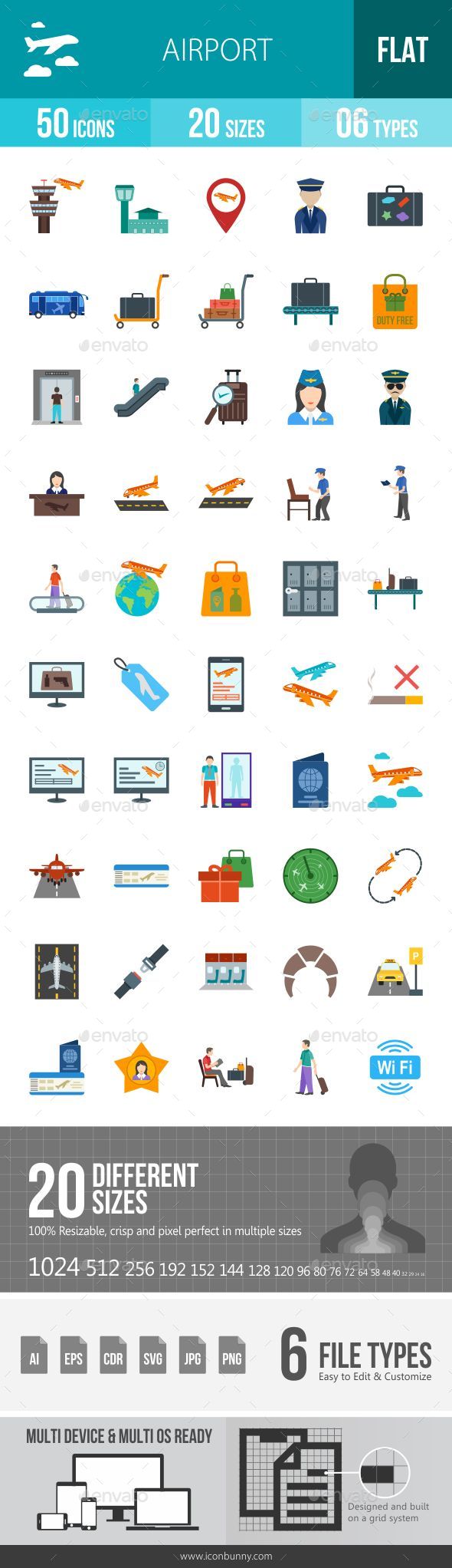 Airport Flat Multicolor Icons - Icons