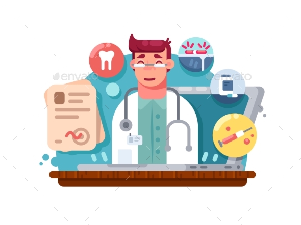Service Online Doctor - People Characters