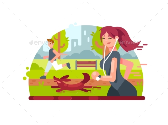 Young Girl Running in Park - People Characters