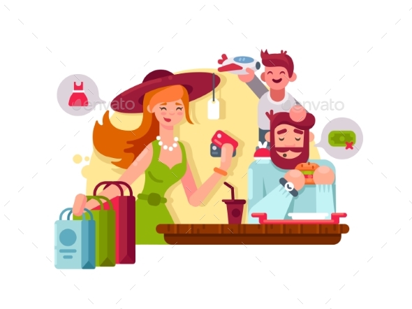 Young Family Shopping - People Characters