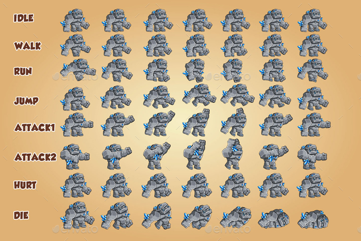 Golems 2d Game Character Sprite Sheet By Craftpix Net Graphicriver