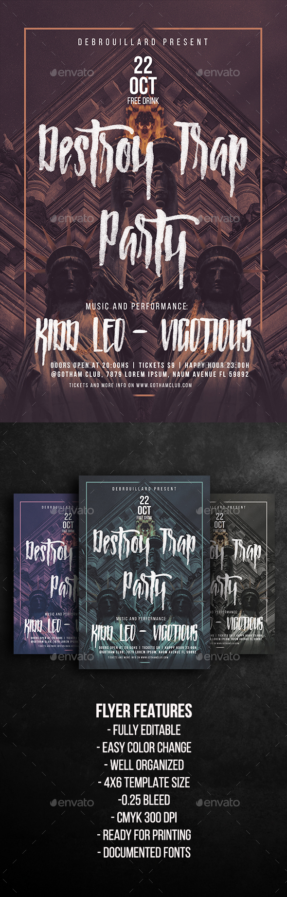 Destroy Trap Party Flyer Template - Clubs & Parties Events