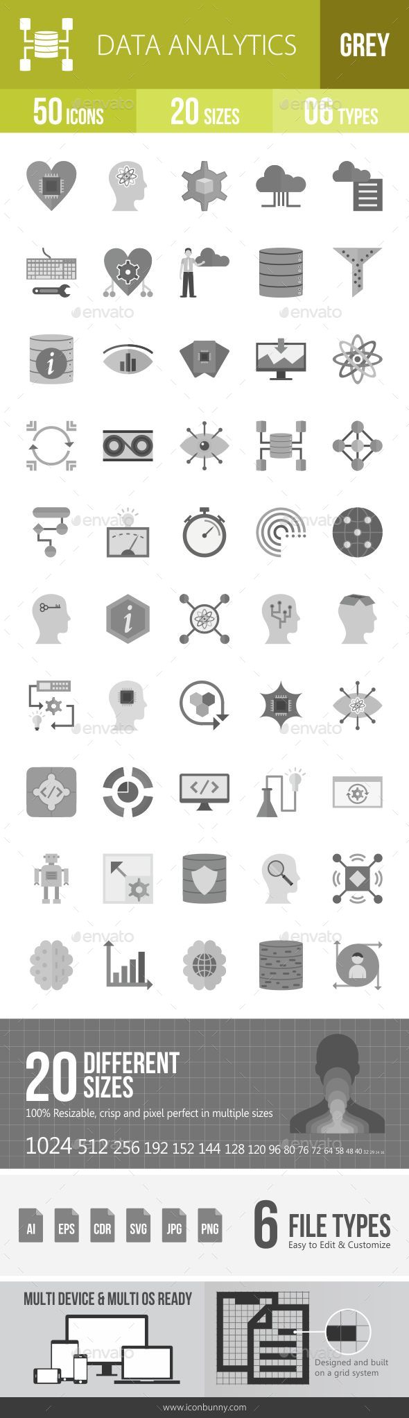 Data Analytics Greyscale Icons - Icons