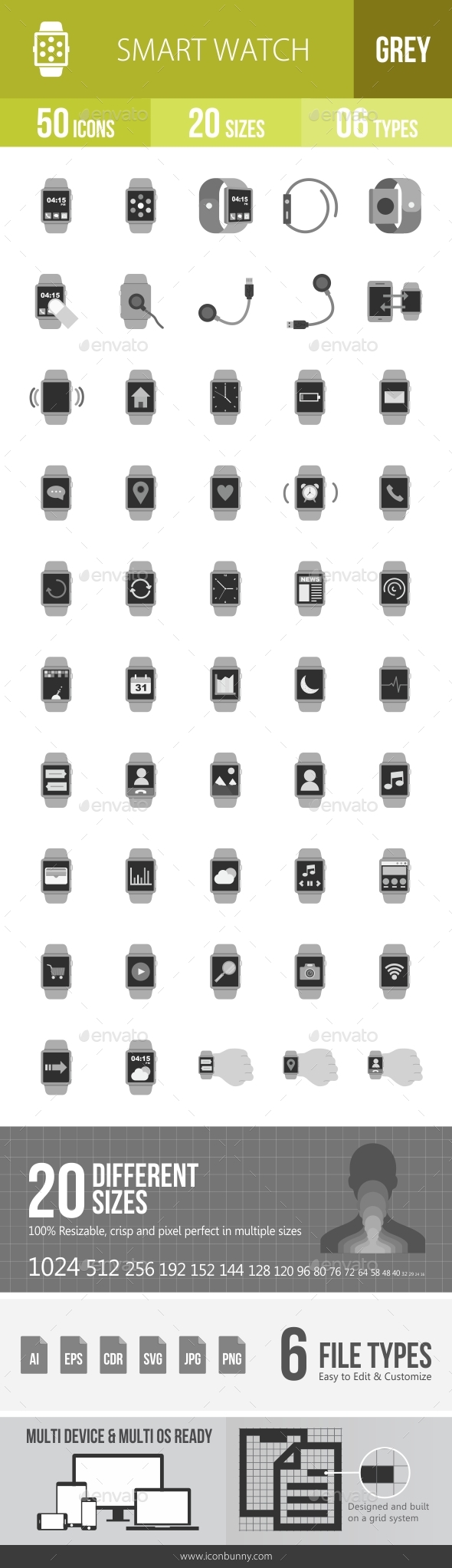 Smart Watch Greyscale Icons - Icons