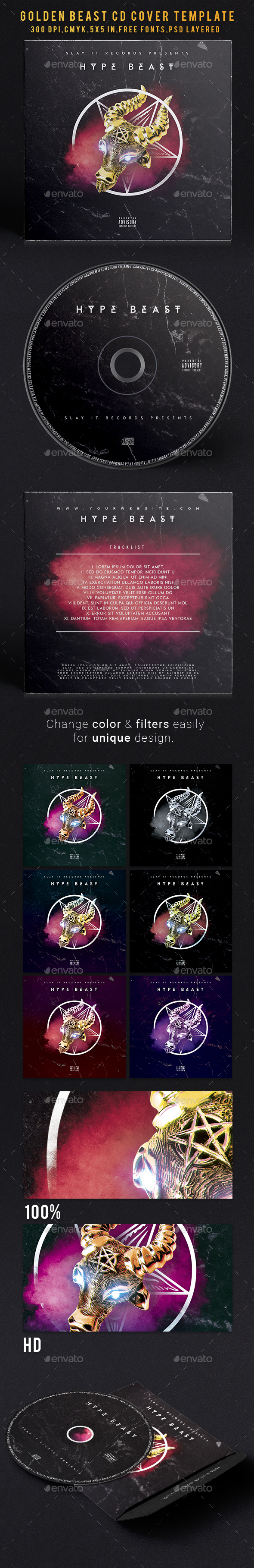 Golden Beast CD Cover Template - CD & DVD Artwork Print Templates
