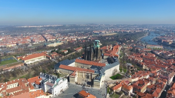 Aerial View of Old Town of Prague and Church Saint Vitus in Prague alt
