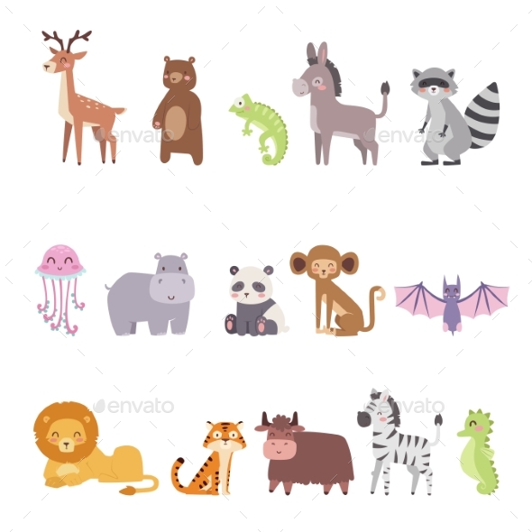 Zoo Cartoon Animals Isolated - Animals Characters