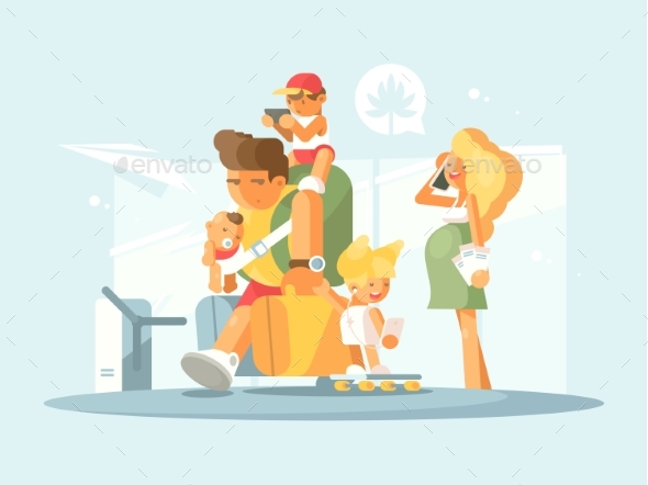 Young Family at Airport - People Characters