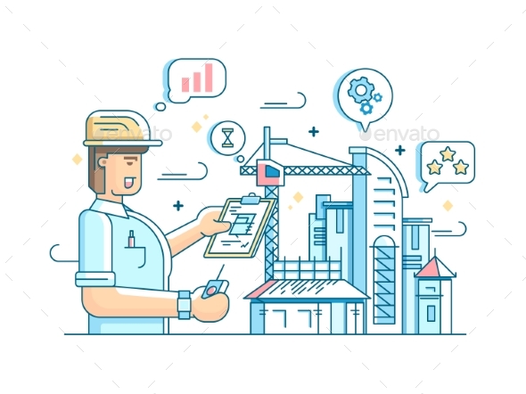 Foreman Controls Construction of Building - People Characters