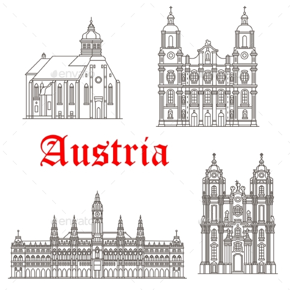 Austrian Architecture Buildings Vector Icons - Buildings Objects