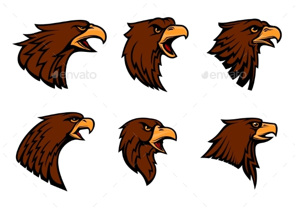 Hawk Heraldic Mascot Icons Set - Animals Characters