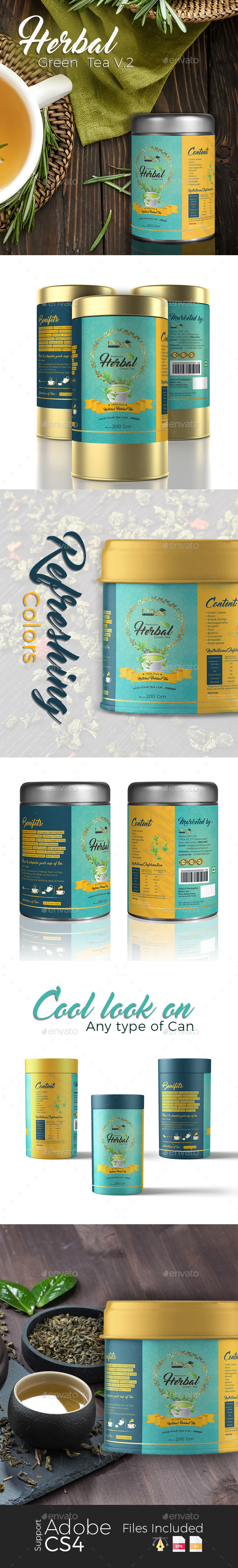 Herbal Green Tea Label V.2 - Packaging Print Templates