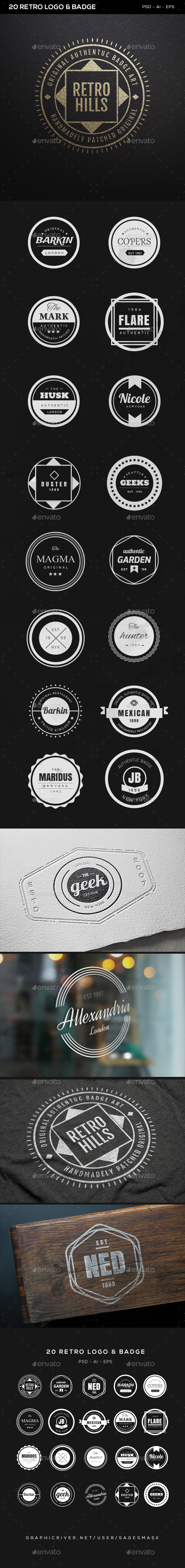 20 Retro Logo & Badge - Badges & Stickers Web Elements