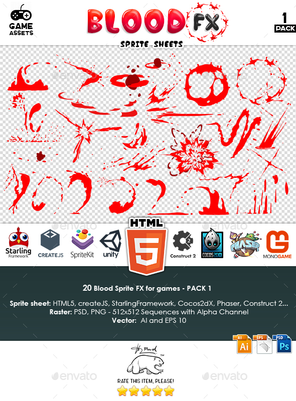 Blood Sprite FX for Games #1 - Sprites Game Assets