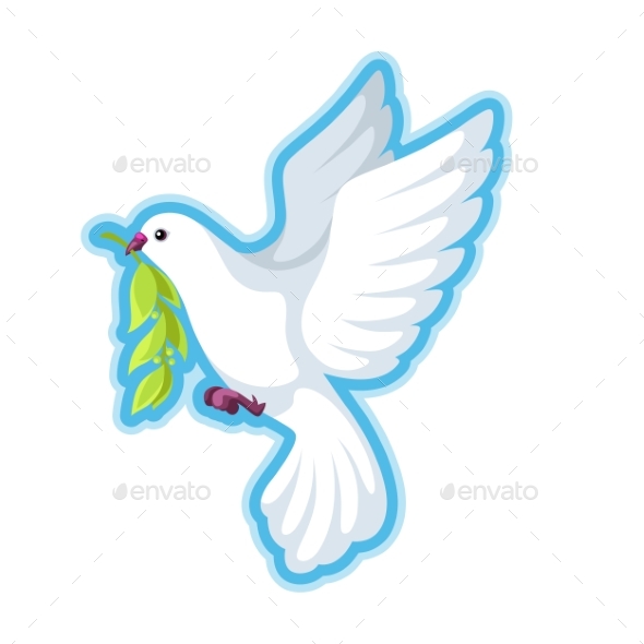 White Dove of Peace Bears Olive Branch - Animals Characters
