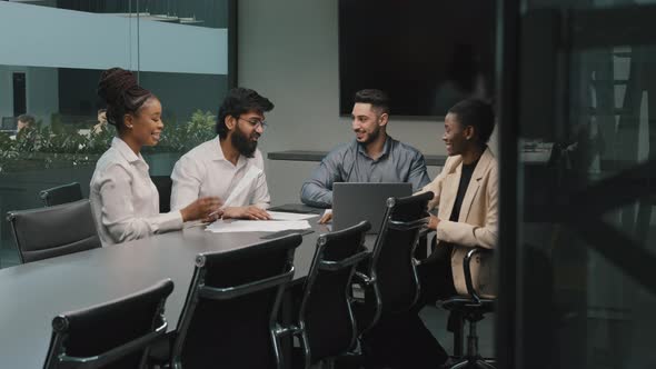 Happy Successful African Women and Arabian Indian Men Business Team Multiracial Group Workers alt