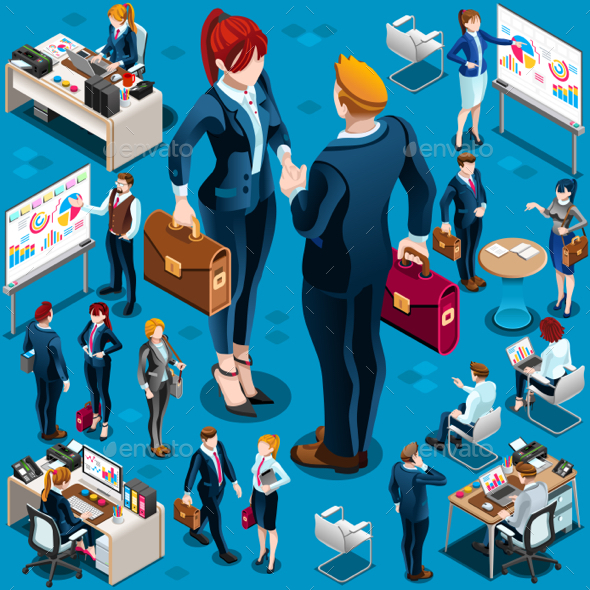 Isometric Isolated People Business Icon Set Vector Illustration - Vectors