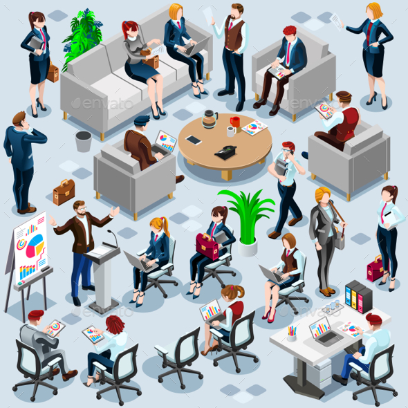 Isometric People Men Employee 3D Icon Set Vector Illustration - People Characters