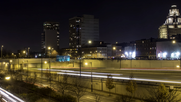 Night Highway Traffic Through Old City Philadelphia alt
