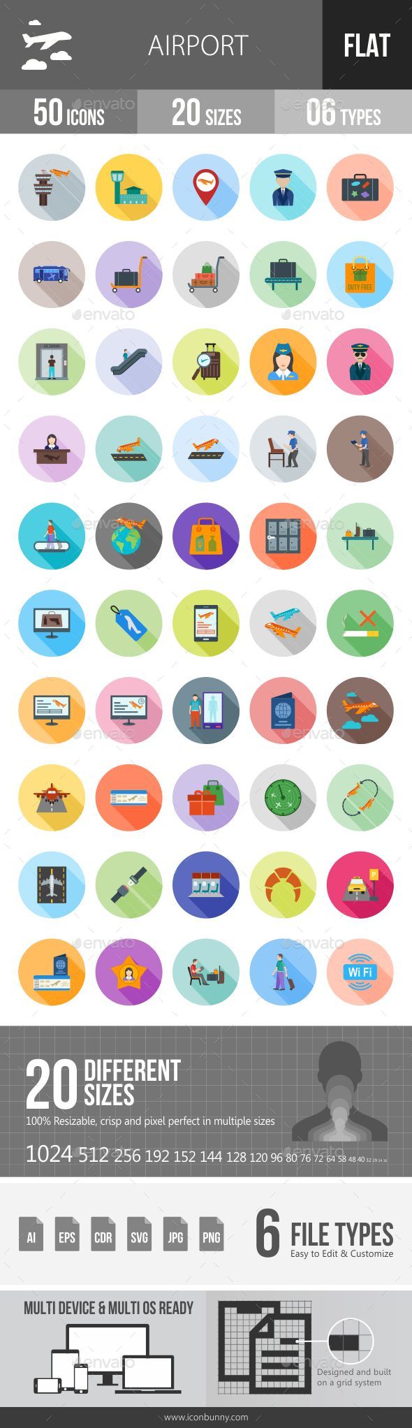 Airport Flat Shadowed Icons - Icons