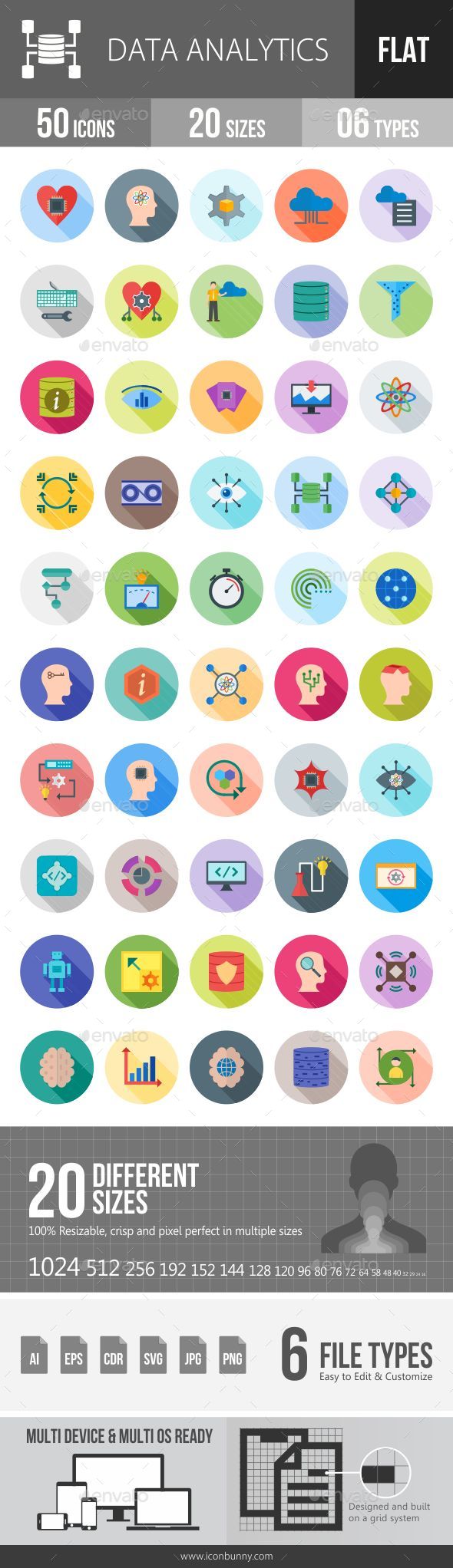 Data Analytics Flat Shadowed Icons - Icons