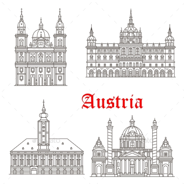 Austria Architecture Buildings Vector Icons - Buildings Objects