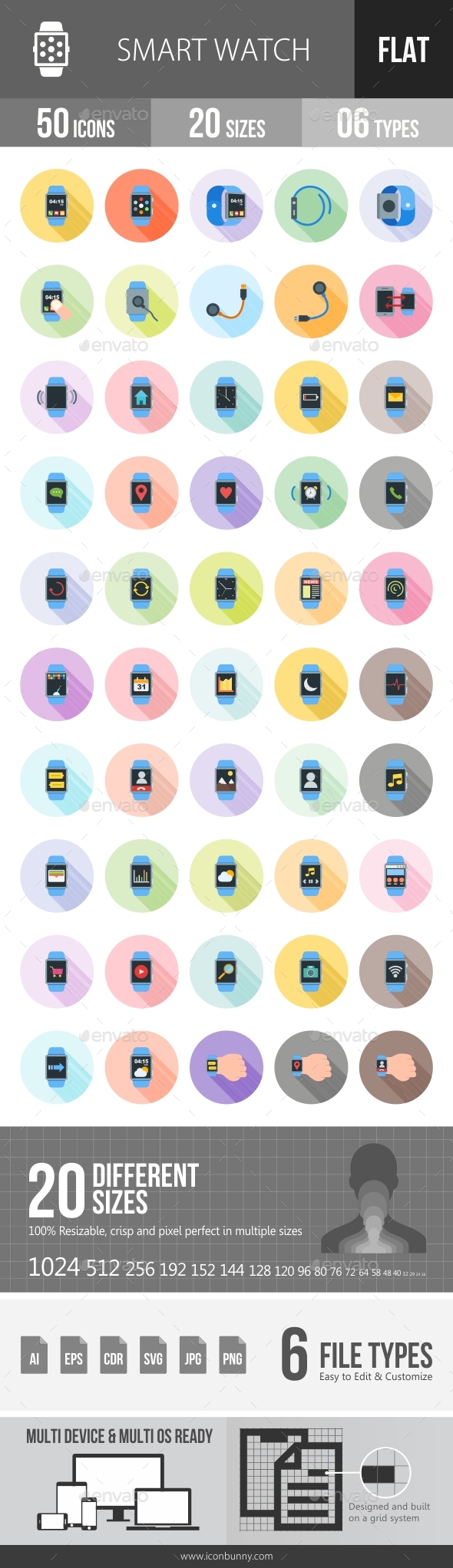 Smart Watch Flat Shadowed Icons - Icons