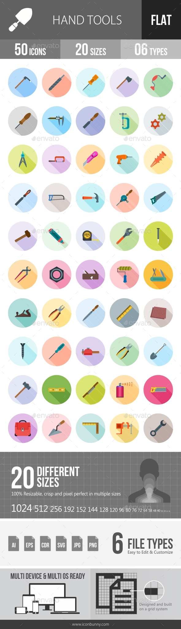 Hand Tools Flat Shadowed Icons - Icons