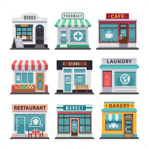 Modern Fast Food Restaurant and Shop Buildings - Buildings Objects