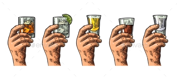 Male Hand Holding Glasses with Liquor - Miscellaneous Vectors