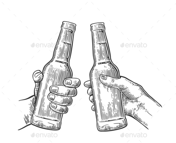 Female and Male Hands Holding and Clinking - Food Objects