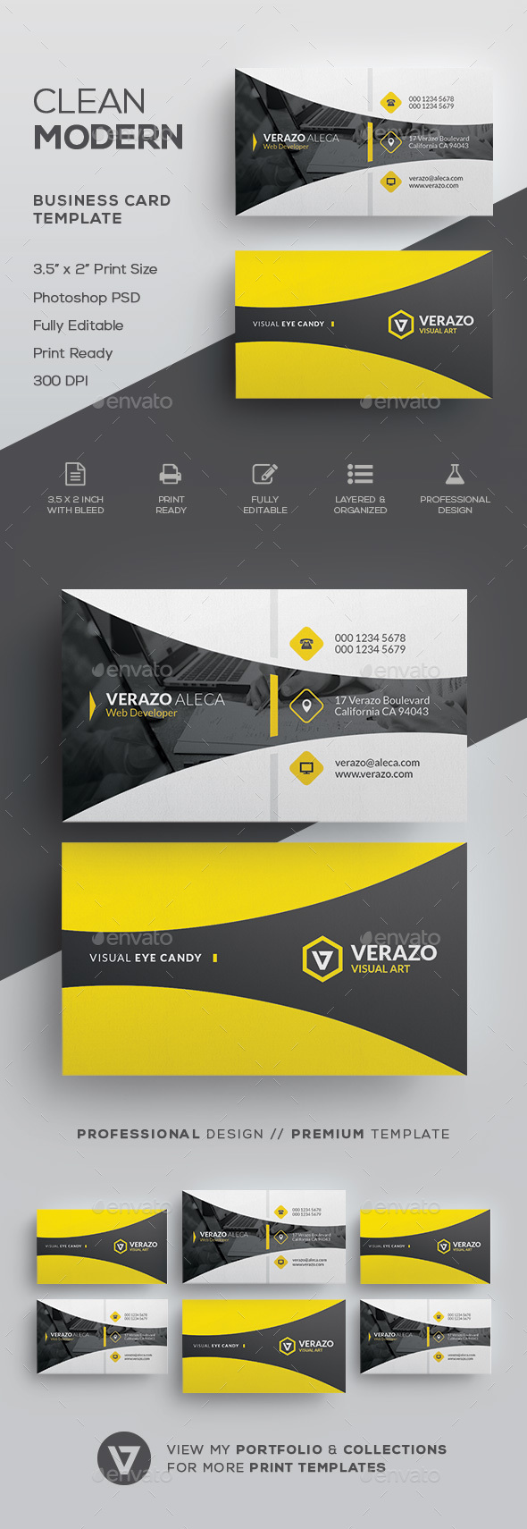 Clean Modern Business Card Template - Corporate Business Cards