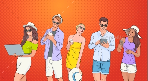 Group Using Technology - People Characters