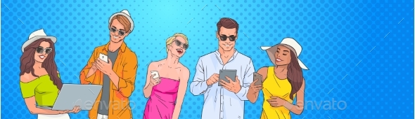 Group Using Technology - People Characters