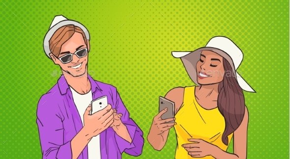Young Man and Woman Woman Using Smart Phone - Computers Technology