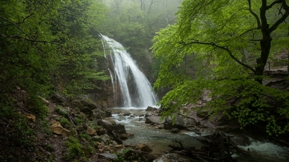 Waterfall Among Green Forest alt
