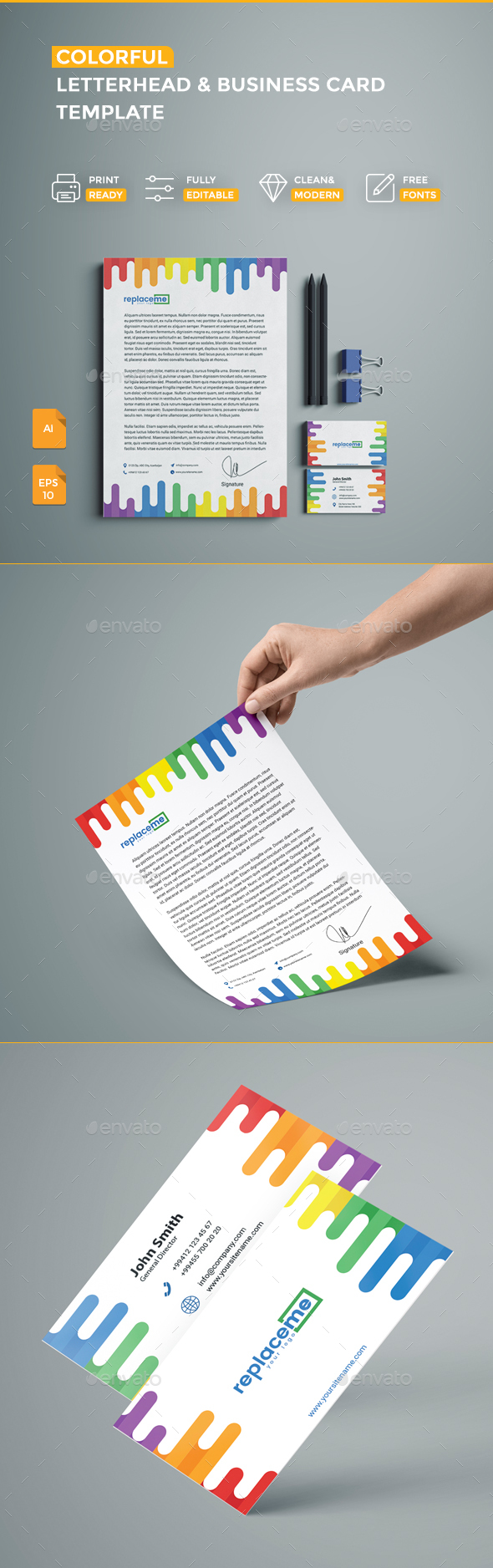Colorful Business Card & Letterhead - Business Cards Print Templates