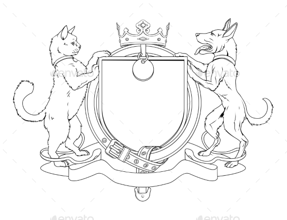 Cat and Dog Pets Heraldic Shield Coat of Arms