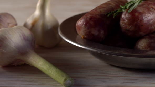 Raw Sausages , Garlic, Rosemary and Old Meat Grinder Parts