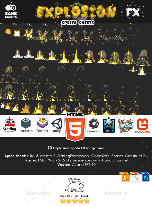 Explosion Sprite FX for Games - Sprites Game Assets