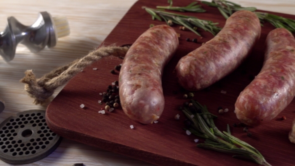 Raw Sausages , Garlic, Rosemary and Old Meat Grinder Parts