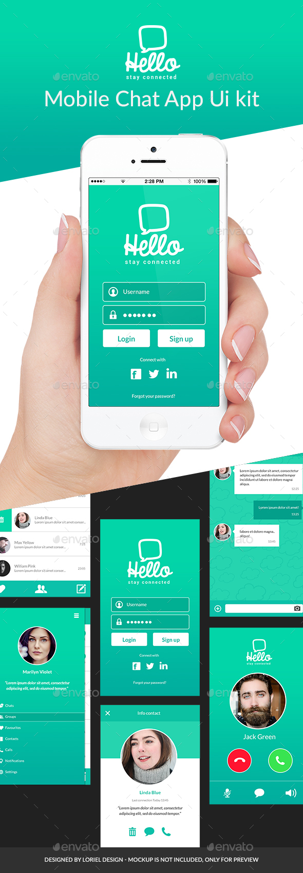 Hello - Mobile Chat App Ui kit - User Interfaces Web Elements