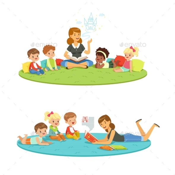 Elementary Students and Teacher - Miscellaneous Vectors