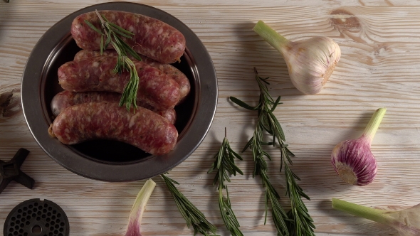 Raw Sausages , Garlic, Rosemary and Old Meat Grinder Parts