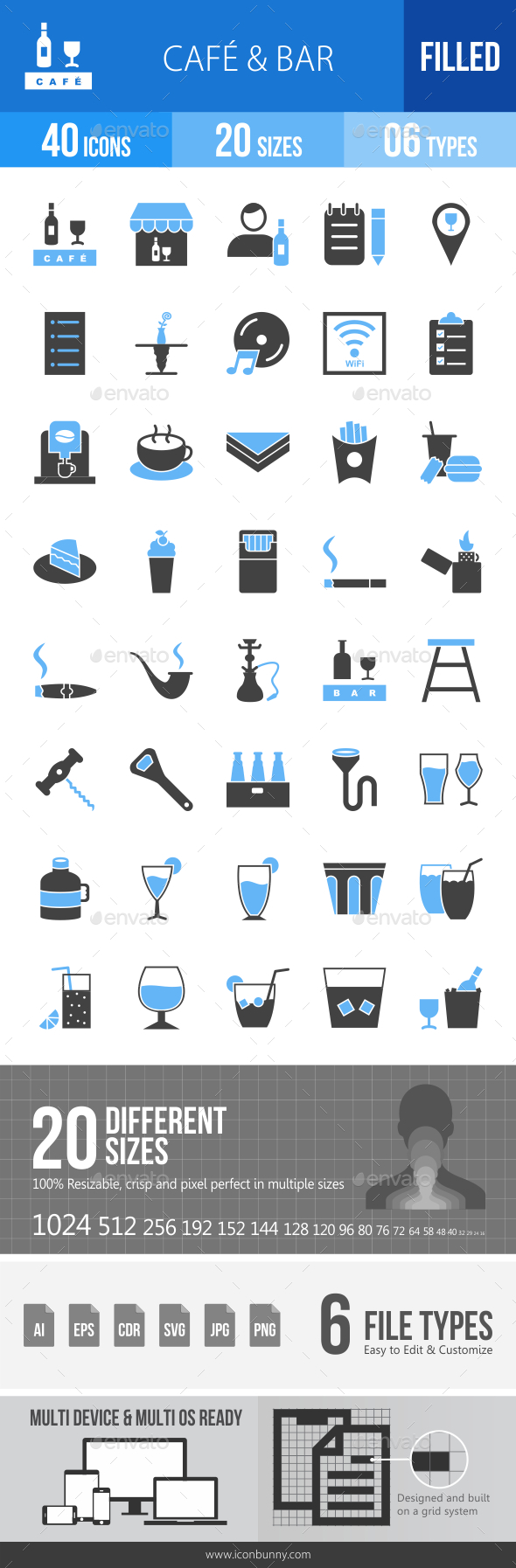 Cafe & Bar Blue & Black Icons - Icons