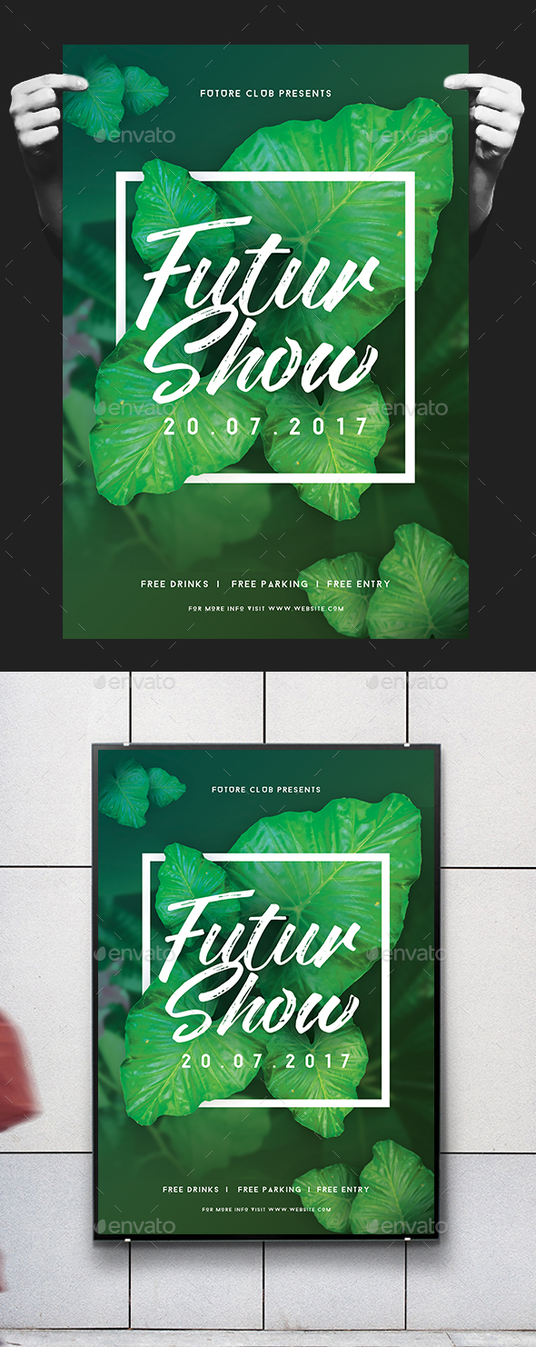 Minimal Futuristic Floral Flyer / Poster - Clubs & Parties Events